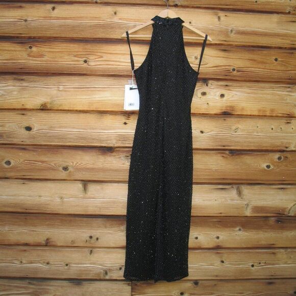 Mac Duggal 5531 HIGH NECK HALTER SLEEVELESS MIDI DRESS Black 2 - Picture 10 of 15